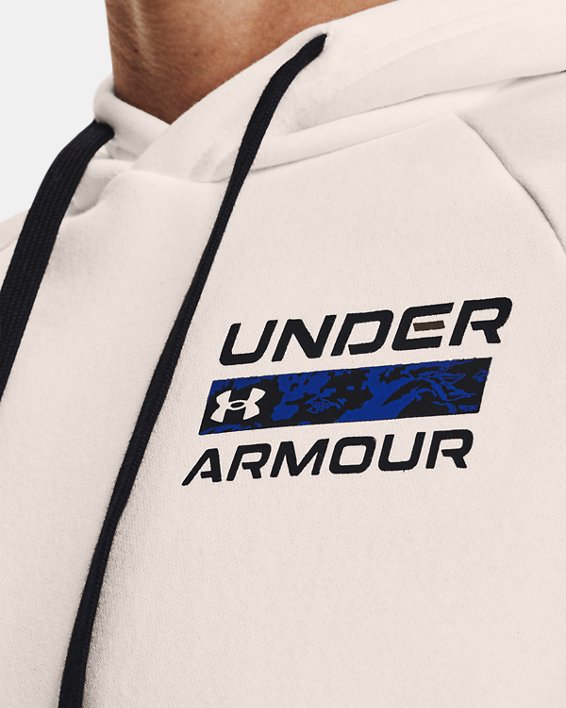 Men's UA Rival Fleece Signature Short Sleeve Hoodie, White, pdpMainDesktop image number 3